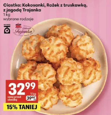 Ciastka: Kokosanki, Rożek z truskawką, z jagodą Trojanka promocja w Delikatesy Centrum