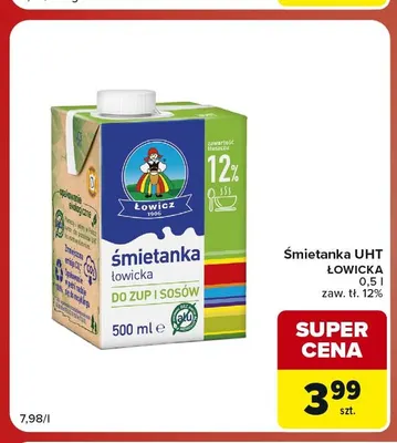 Śmietanka UHT Łowicka 12% promocja w Carrefour Market