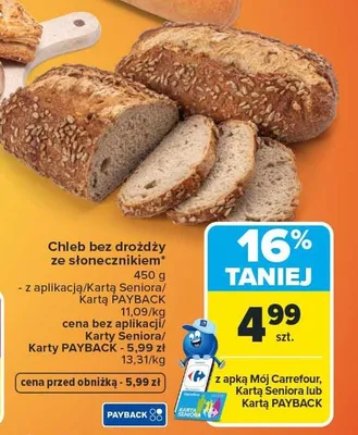 Chleb bez drożdży ze słonecznikiem promocja w Carrefour Market