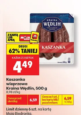 Kaszanka wieprzowa Kraina Wędlin promocja w Biedronka