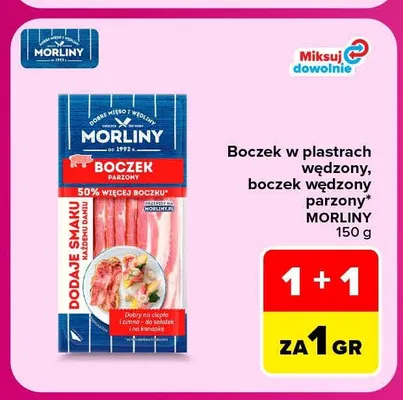 Boczek wędzony parzony Morliny promocja w Carrefour Market