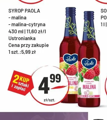 Syrop Paola malina-cytryna promocja w Sedal