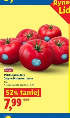 Pomidory Jedyne Malinowe polskie luzem promocja w Lidl