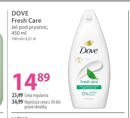 Żel pod prysznic Fresh Care Dove promocja w Hebe
