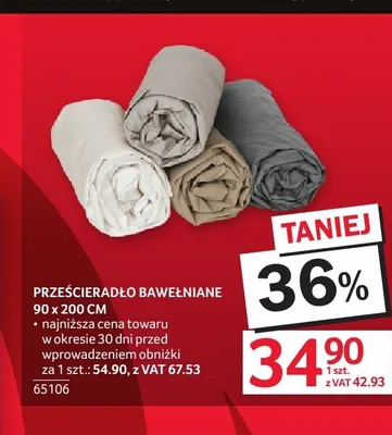 Prześcieradło bawełniane 90x200cm promocja w Selgros