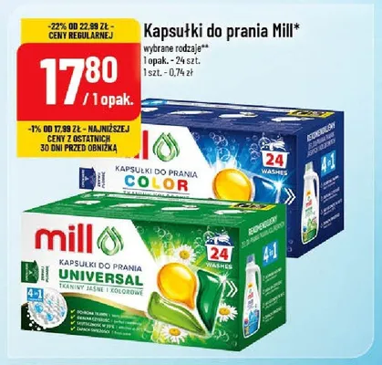 Kapsułki do prania Mill promocja w POLOmarket