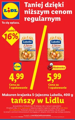 Makaron krajanka 5-jajeczna Lubella promocja w Lidl