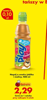 Napój Kubuś Play Woda & Owoce o smaku jabłka i maliny promocja w Biedronka
