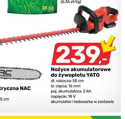 Nożyce akumulatorowe do żywopłotu Yato 55 cm 18V 2Ah promocja w Bricomarche