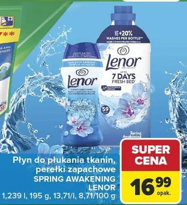 Płyn do płukania tkanin, perełki zapachowe Lenor promocja w Carrefour Market