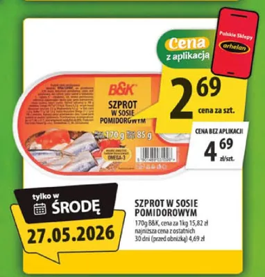 Szprot w sosie pomidorowym B&K promocja w Arhelan