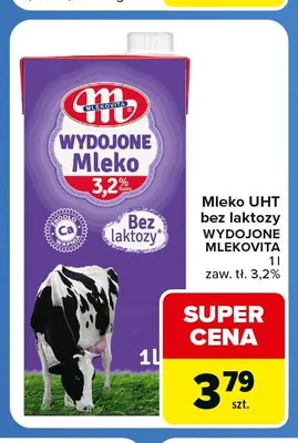 Mleko UHT bez laktozy Wydojone Mlekovita 3,2% promocja w Carrefour Market