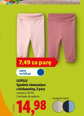Spodnie niemowlęce z biobawełny 2-pak Lupilu promocja w Lidl