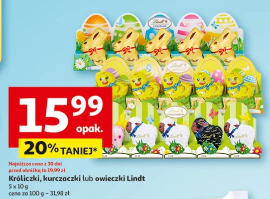 Króliczki, kurczaczki lub owieczki Lindt 5x10g promocja w Auchan