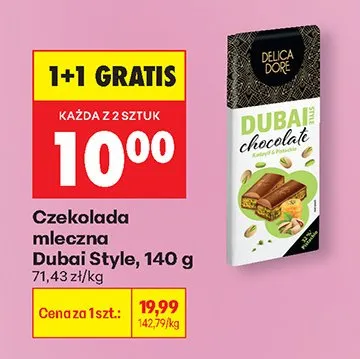 Czekolada mleczna Dubai Style 1+1 GRATIS promocja w Biedronka