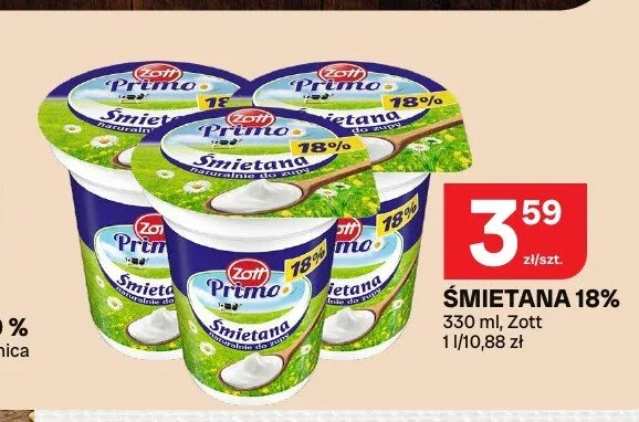 Śmietana 18% Zott Primo promocja w Chorten