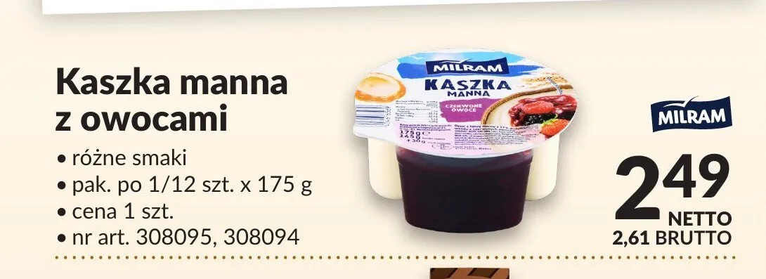 Kaszka manna z owocami Milram promocja w Makro