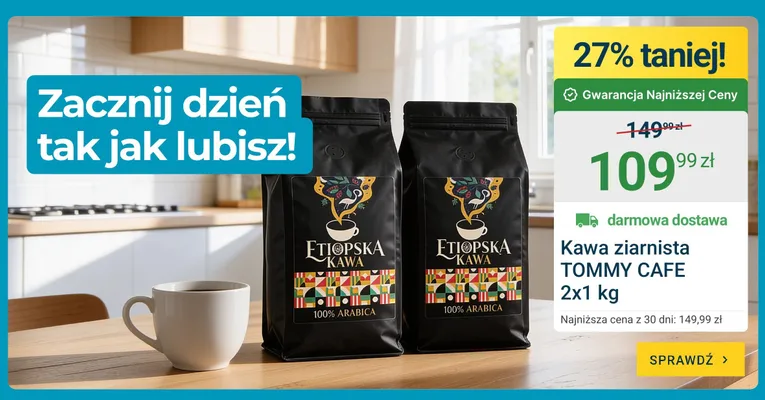 Kawa ziarnista Tommy Cafe 2-pak 1 kg promocja w ERLI