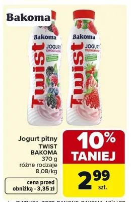 Jogurt pitny Twist Bakoma różne rodzaje promocja w Carrefour