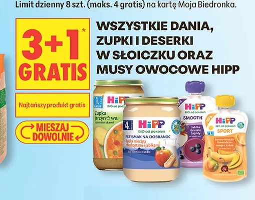 Dania, zupki i deserki w słoiczku oraz musy owocowe HiPP promocja w Biedronka