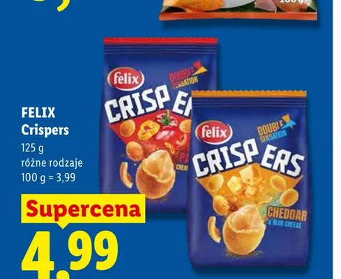 Orzeszki w chrupiącej skorupce Cheddar & Blue Cheese Felix Crispers promocja w Lidl