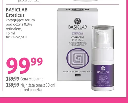 Esteticus korygujące serum pod oczy z 0,3% retinalem BasicLab promocja w Hebe