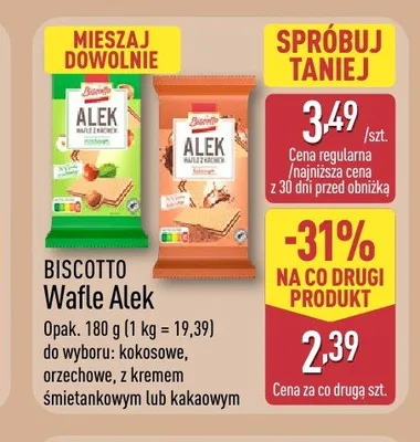 Wafle Alek kokosowe Biscotto promocja w Aldi