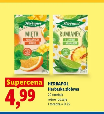 Herbatka ziołowa Herbapol Rumianek z limonką i ananasem promocja w Lidl