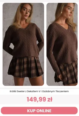 Krótki sweter z dekoltem V i ozdobnym tłoczeniem Reneé promocja w Renee