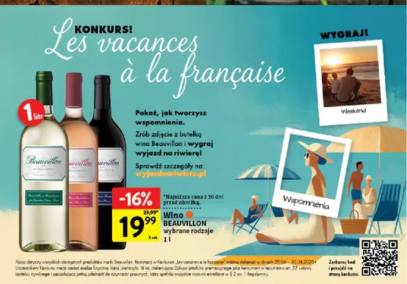 Wino białe półsłodkie Beauvillon promocja w Intermarche