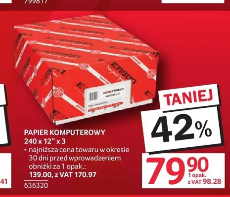 Papier komputerowy Emerson 240x12"x3 promocja w Selgros