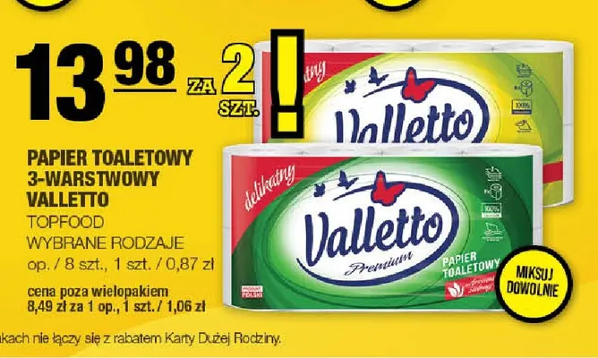 Papier toaletowy 3-warstwowy Valletto promocja w SPAR