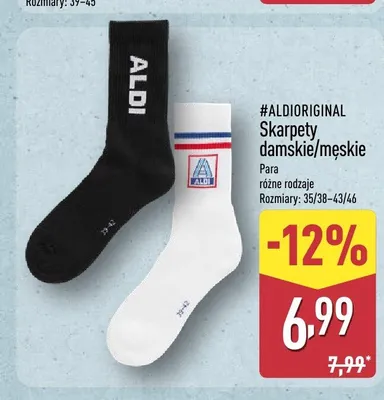 Skarpety damskie/męskie ALDIoriginal promocja w Aldi