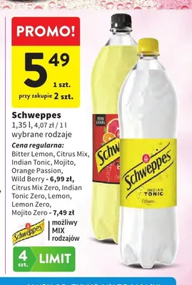 Napój gazowany Schweppes Indian Tonic promocja w Intermarche