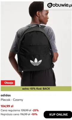 Plecak Adidas czarny promocja w eobuwie.pl