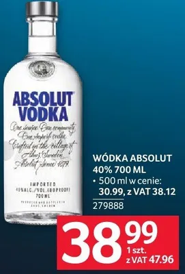Wódka Absolut 40% 700ML promocja w Selgros