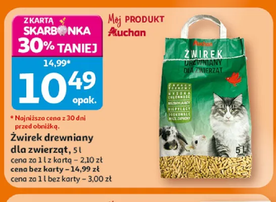 Żwirek drewniany dla zwierząt Auchan promocja w Auchan