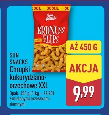 Chrupki kukurydziano-orzechowe Sun Snacks XXL z mielonymi orzeszkami ziemnymi promocja w Aldi