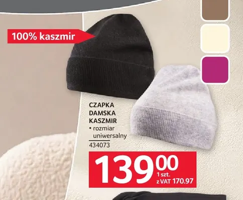 Czapka damska kaszmir promocja w Selgros
