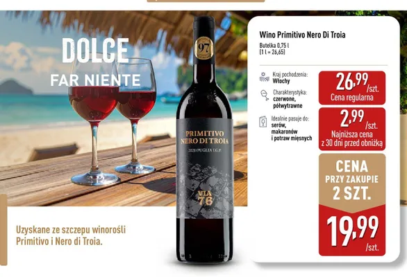 Wino Primitivo Nero Di Troia Via 76 promocja w Aldi