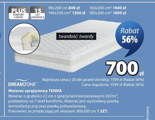 Materac sprężynowy Tenna 160x200 cm Dreamzone promocja w Jysk