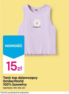 Tank top dziewczęcy SmileyWorld 100% bawełny rozmiary 104-134cm promocja w Pepco