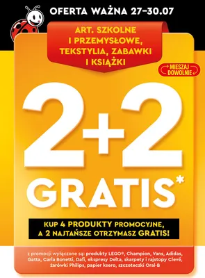Art. szkolne i przemysłowe, tekstylia, zabawki i książki 2+2 GRATIS promocja w Biedronka