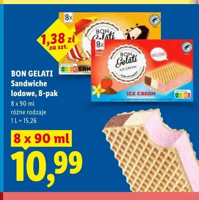 Sandwiche lodowe Bon Gelati 8-pak 90ml promocja w Lidl
