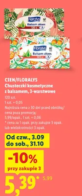 Chusteczki kosmetyczne z balsamem 3-warstwowe Cien/Floralys promocja w Lidl