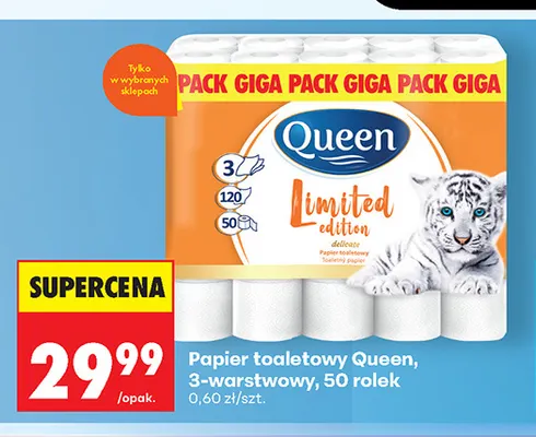 Papier toaletowy 3-warstwowy Queen 50 rolek promocja w Biedronka
