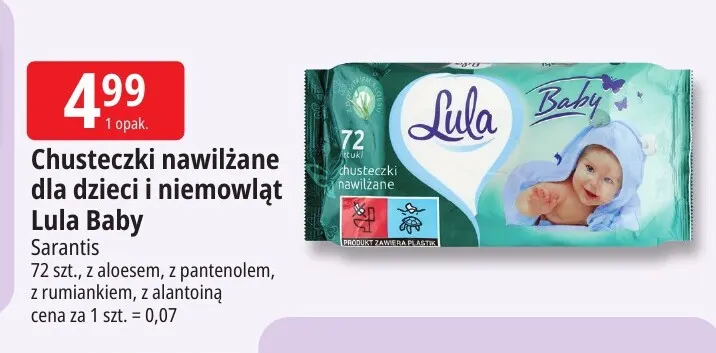Chusteczki nawilżane dla dzieci i niemowląt Lula Baby promocja w Leclerc