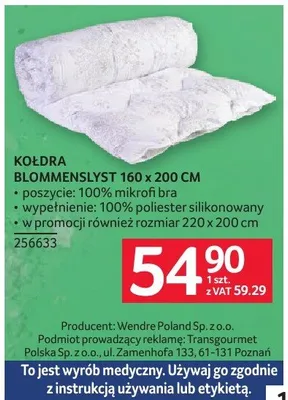 Kołdra Blommenslyst 160 x 200 cm promocja w Selgros