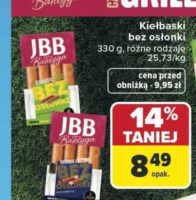 Kiełbaski bez osłonki JBB Bałdyga promocja w Carrefour