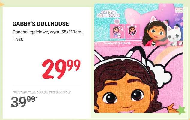 Poncho kąpielowe Gabby's Dollhouse wym. 55x110cm promocja w Rossmann
